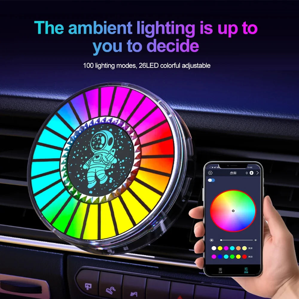 RGB Car Air Freshener with Sound-Reactive LED Lights, 26 Colors