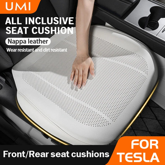 Tesla Car Seat Covers – Full Surround Nappa Leather, Breathable & Sweatproof All Seasons - 1PC White Front