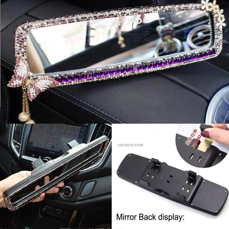 Butterfly Rhinestone Car Mirror Decor - Crystal Diamond Bowknot