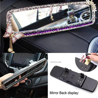 Butterfly Rhinestone Car Mirror Decor - Crystal Diamond Bowknot