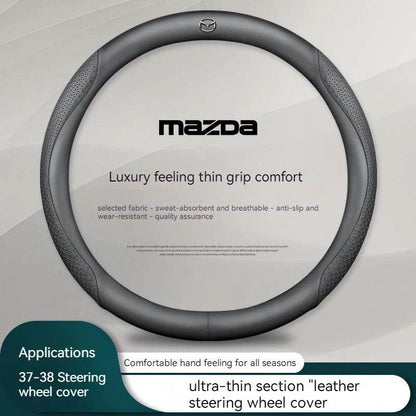 Mazda Carbon Fiber Leather Steering Wheel Cover – Fits 3, 5, 6, CX-5, CX-30, RX-8, BT-50 & More - Style B orange