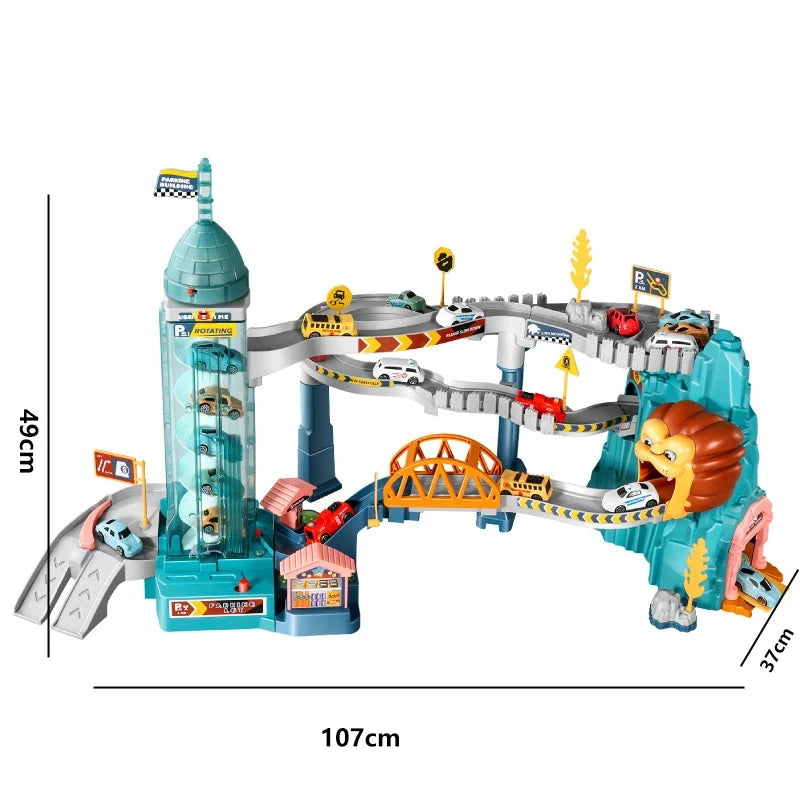 Lion Theme Car Track Playset – Kids Racing Toy with Diecast Cars - 
