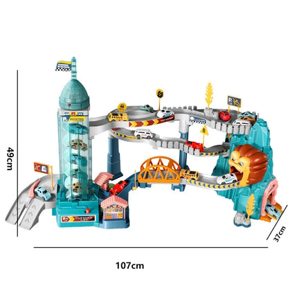 Lion Theme Car Track Playset – Kids Racing Toy with Diecast Cars - 