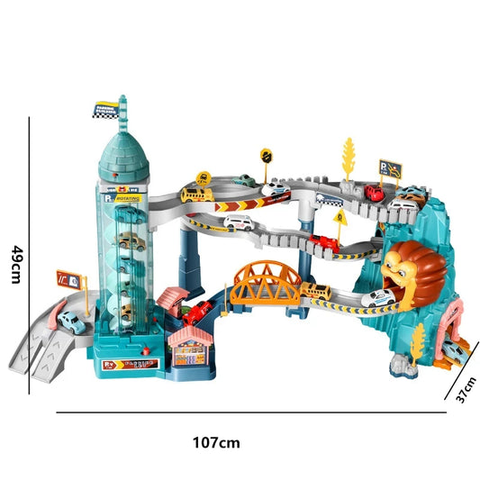 Lion Theme Car Track Playset – Kids Racing Toy with Diecast Cars - 