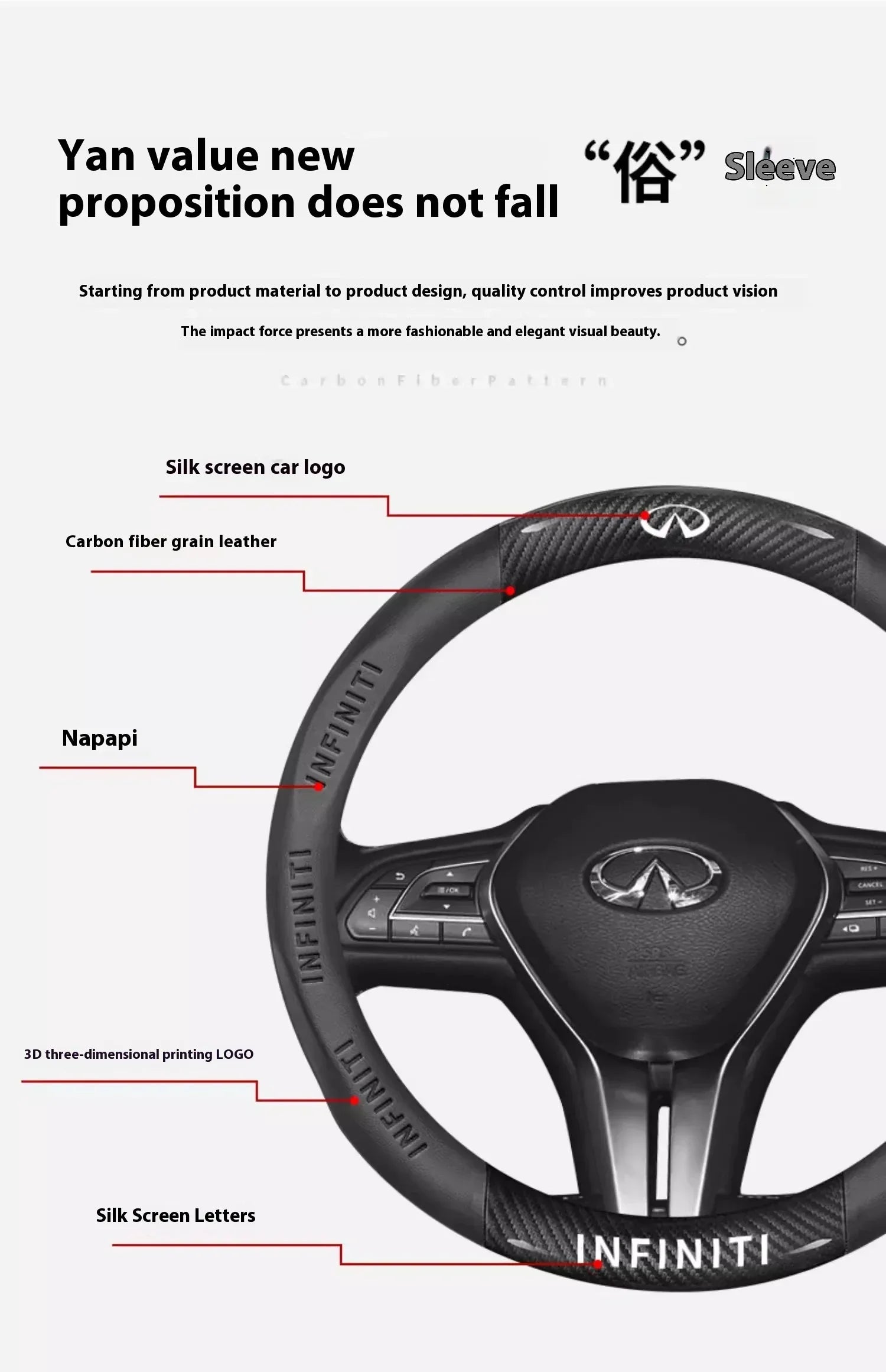 Infiniti Carbon Fiber Leather Steering Wheel Cover - O Leather Red