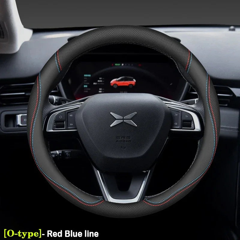 XPeng Ultra-Thin Leather Steering Wheel Cover - Round Shape / Red-Blue Line