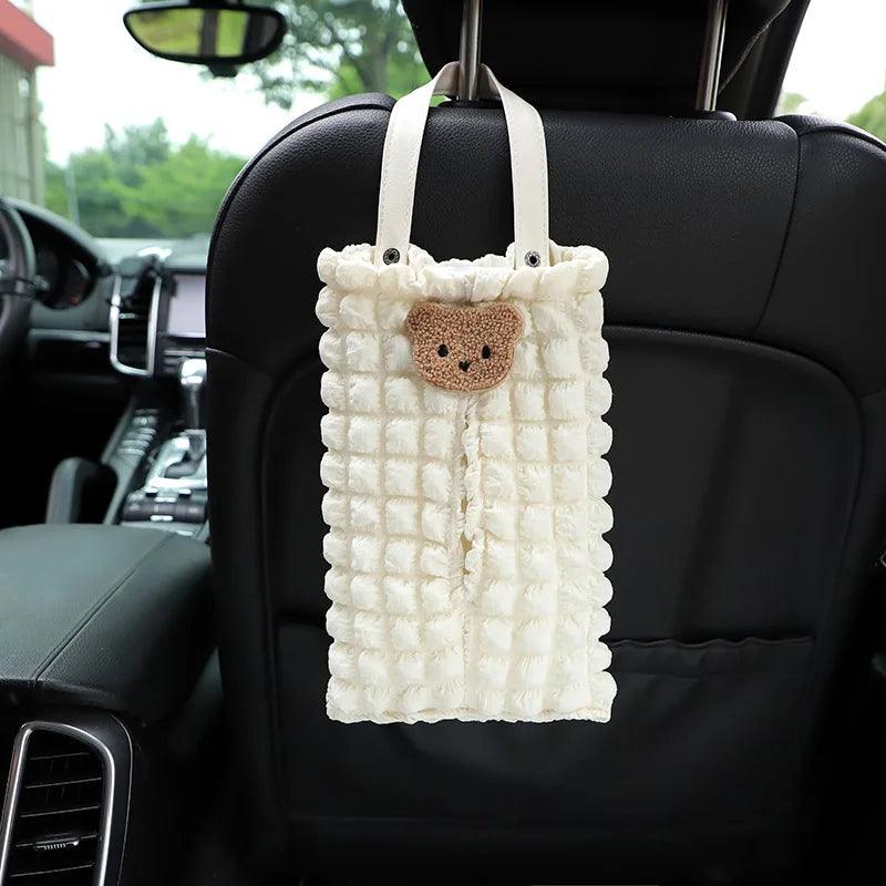Cartoon Bear Car Tissue Box Holder - Headrest Mount Organizer