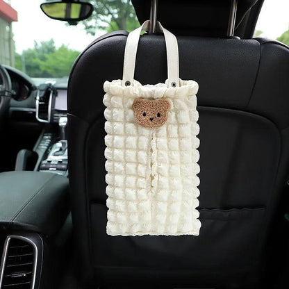 Cartoon Bear Car Tissue Box Holder - Headrest Mount Organizer