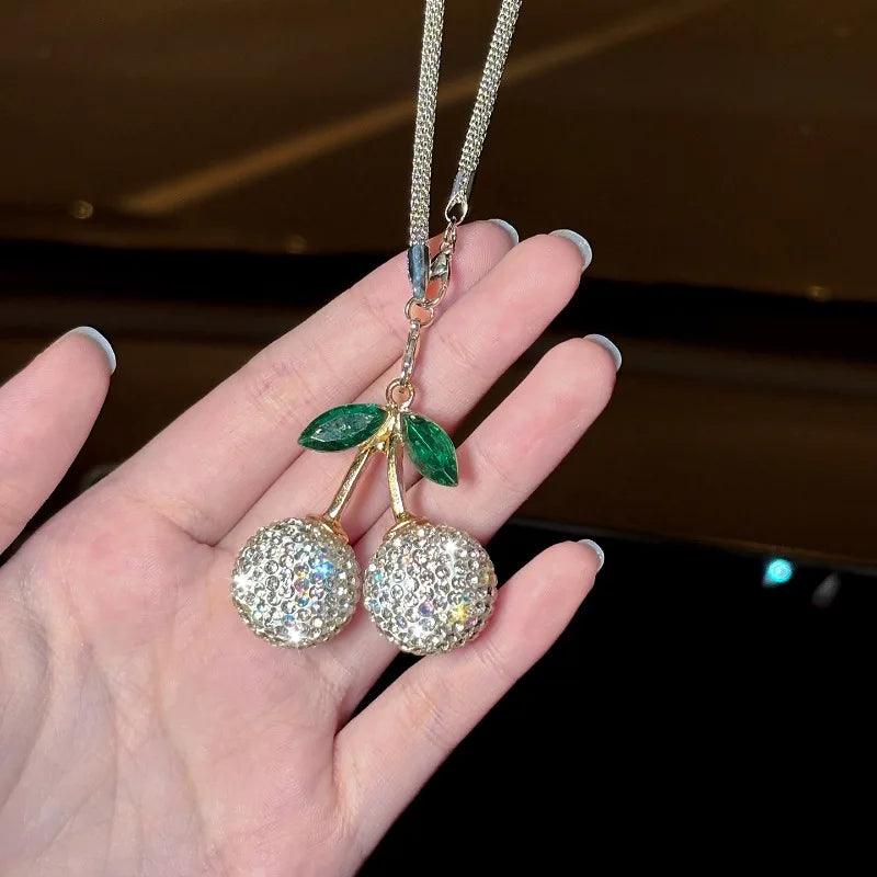 Cherry Crystal Rhinestone Car Mirror Ornament Hanging Pendant Decor