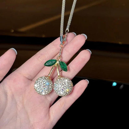 Cherry Crystal Rhinestone Car Mirror Ornament Hanging Pendant Decor