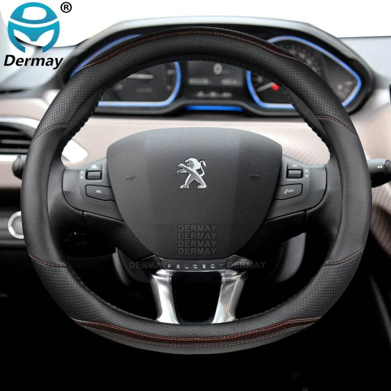 Peugeot Carbon Fiber Leather Steering Wheel Cover - Brown