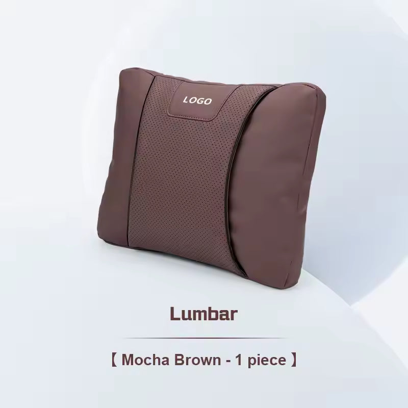 Customized Logo - Leather Car Seat Pillows - Lumbar Brown