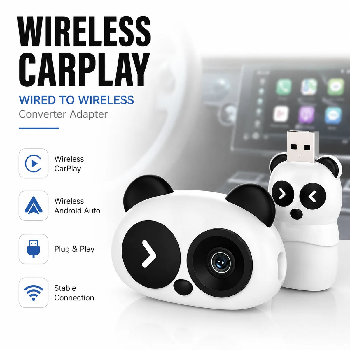 1080P Wireless CarPlay Baby Car Camera Monitor with Split-Screen Display