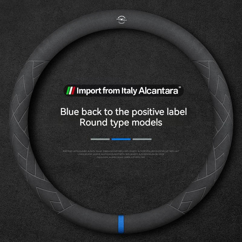 Opel Suede Leather Steering Wheel Cover - Round Shape / Blue