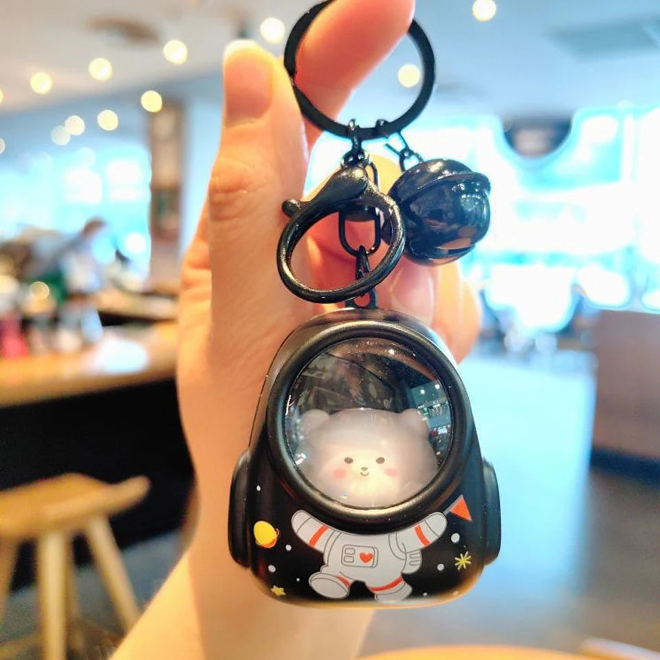 LED Astronaut Cat Keychain Night Light Glowing Charm Pendant