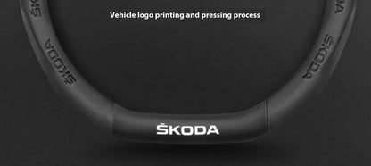 Skoda Kodiaq Octavia Superb Carbon Fiber Steering Wheel Cover - D Carbon Beige