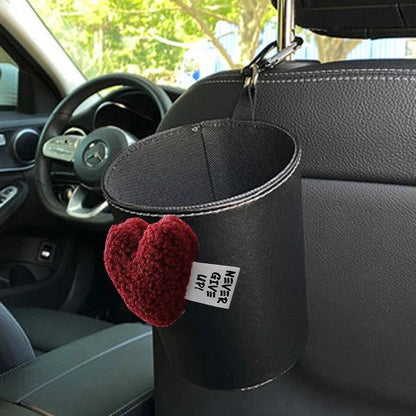 Retro Red Heart Car Trash Bin - Leather Headrest Hanging Organizer