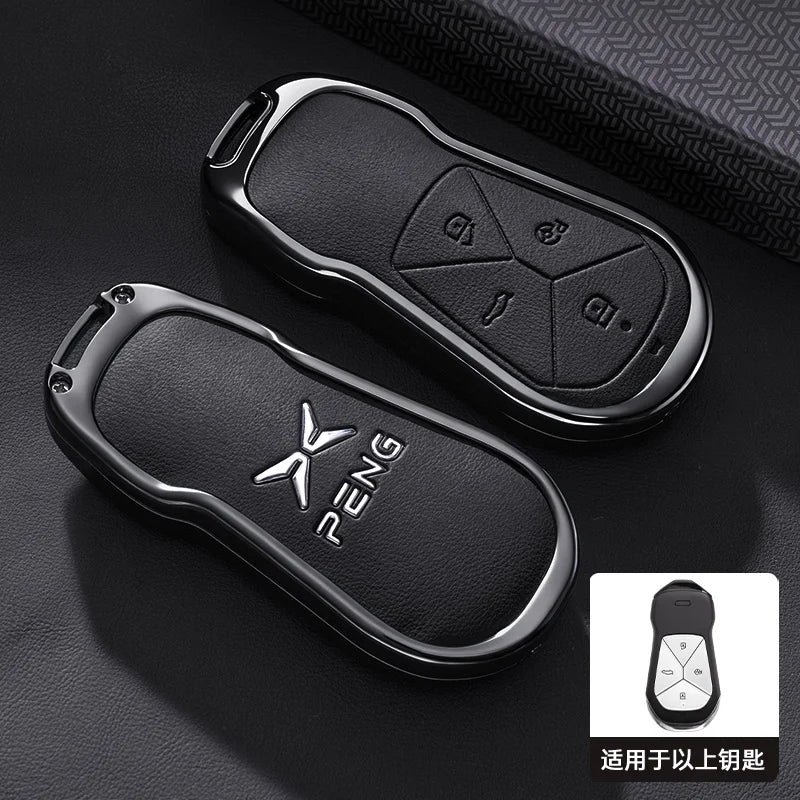 XPeng Zinc Alloy Leather Key Case - black cover / China Mainland