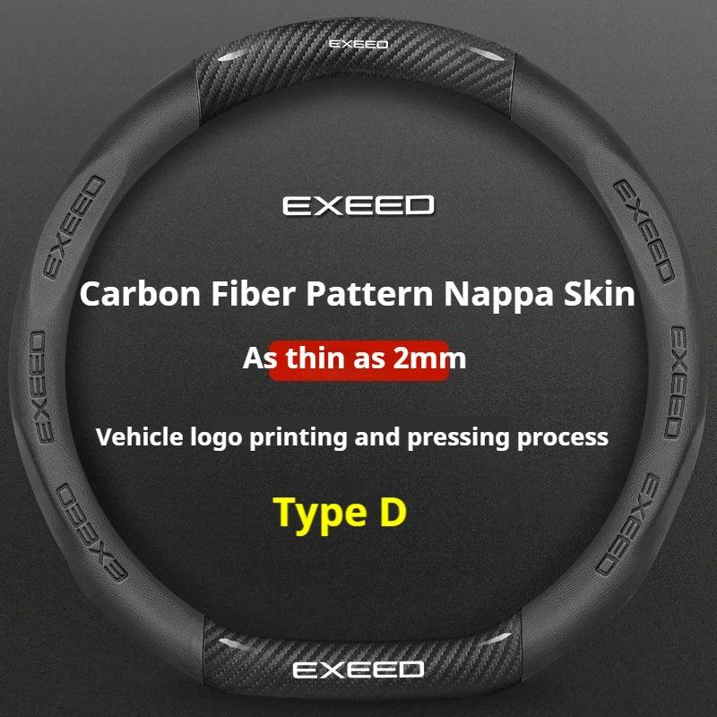 Chery Exeed Carbon Fiber Leather Suede Steering Wheel Cover - D Black-Carbon Fiber