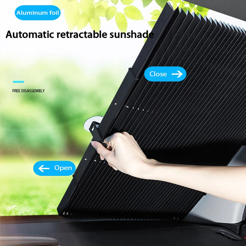 Retractable Car Windshield Sunshade with Suction Cups, Front & Rear UV Blocking Foldable Sun Shade