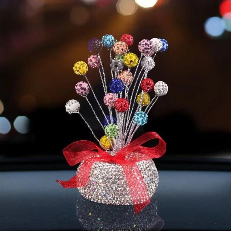 Diamond Crystal Car Dashboard Ornament with Balloon Ribbon Design