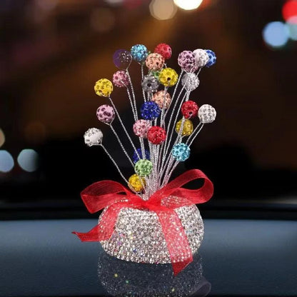 Diamond Crystal Car Dashboard Ornament with Balloon Ribbon Design