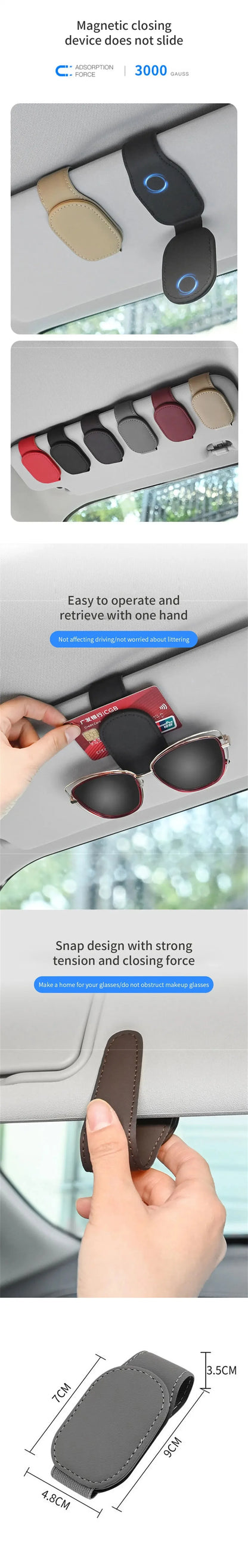 Magnetic Leather Car Visor Sunglasses Holder