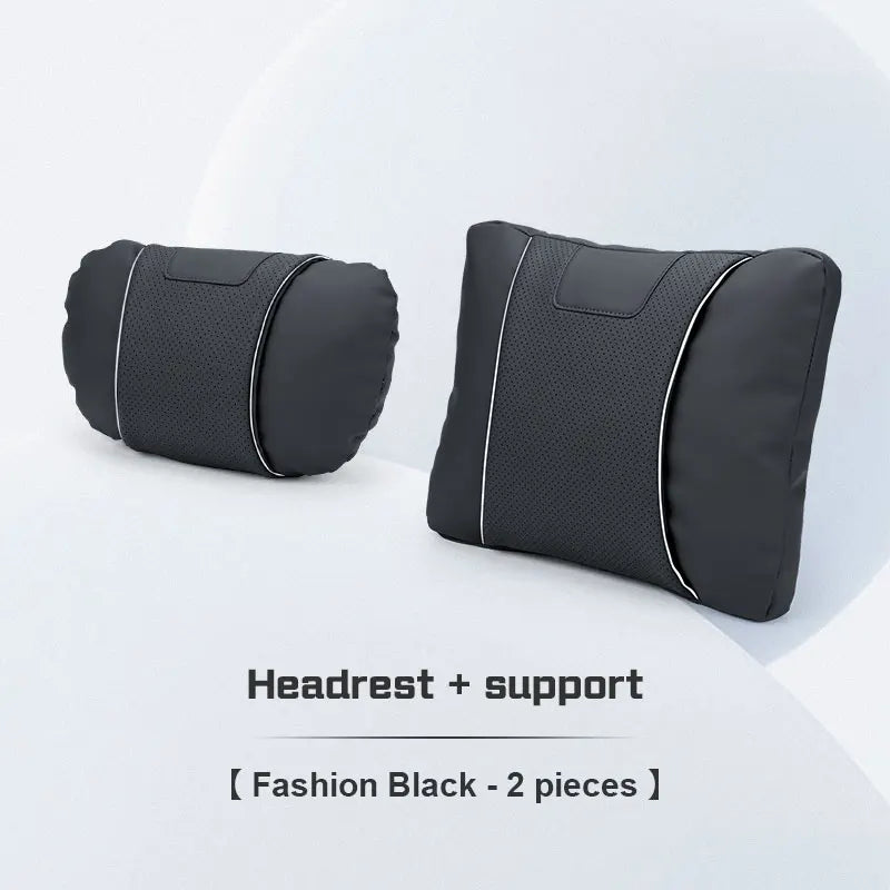 Custom Logo Leather Car Seat Neck Pillow & Lumbar Support Cushion