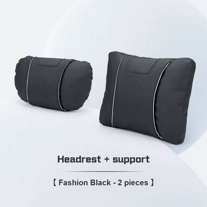 Custom Logo Leather Car Seat Neck Pillow & Lumbar Support Cushion