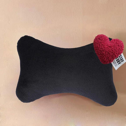 Soft Plush Car Neck Pillow - Cute Heart Print Bone-Shaped Headrest