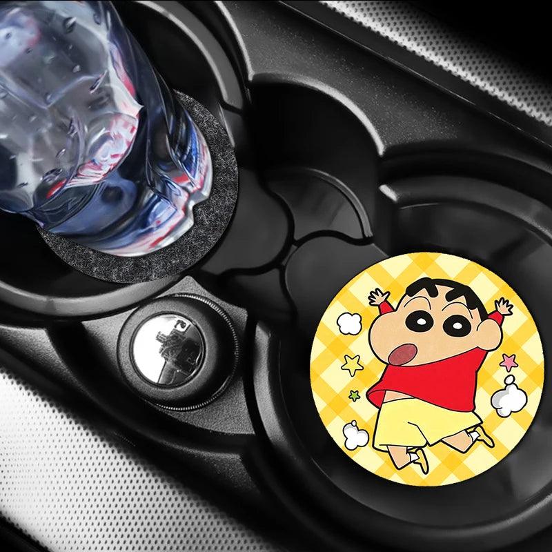 Anti-Slip Crayon Shin-chan Car Cup Coasters Set Interior Pads