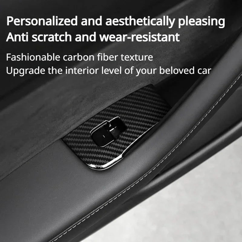 Tesla Model Y/3/3+ Highland Window Switch Button Covers – Trim Frame Stickers (2017–2024) - Matte Carbon New M3