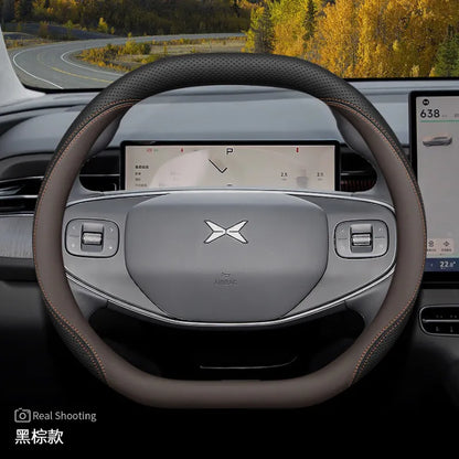 XPeng Double-D Leather Steering Wheel Cover - Brown