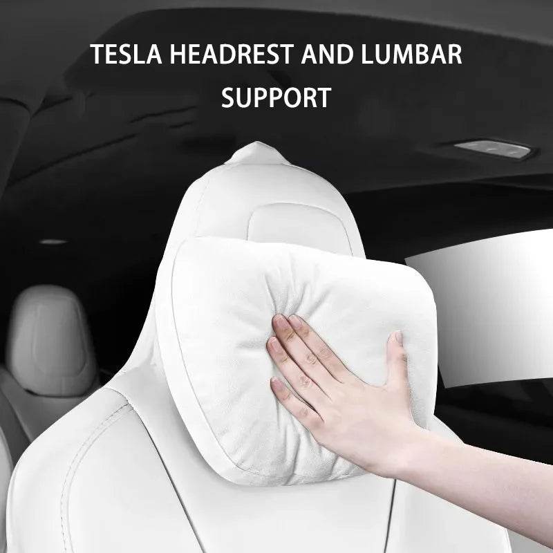 Tesla Car Headrest & Waist Pillow Set - Headrest White