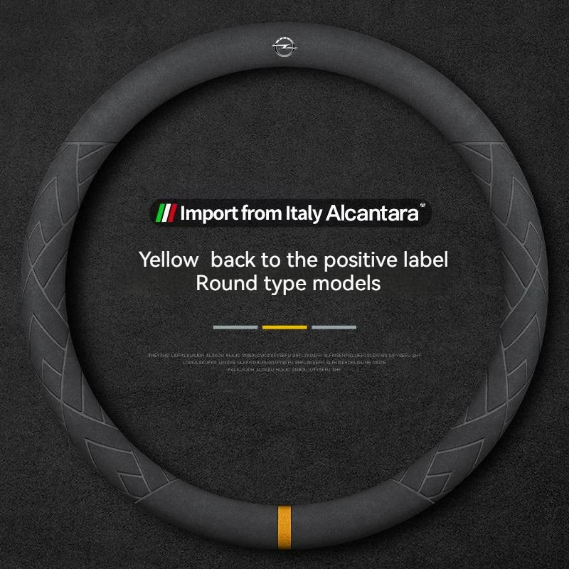 Opel Suede Leather Steering Wheel Cover - Round Shape / Yellow
