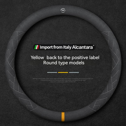 Opel Suede Leather Steering Wheel Cover - Round Shape / Yellow