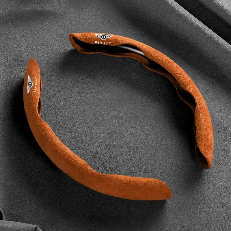 Bentley Suede Steering Wheel Cover Set - Round Shape / 2-Piece Set / Brown