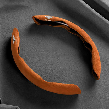Bentley Suede Steering Wheel Cover Set - Round Shape / 2-Piece Set / Brown