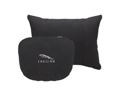 Breathable Suede Car Neck Pillow for Jaguar XE, XJ, XF, E-Pace, XJL & More - headrest 1pc black