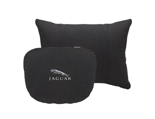 Breathable Suede Car Neck Pillow for Jaguar XE, XJ, XF, E-Pace, XJL & More - headrest 1pc black