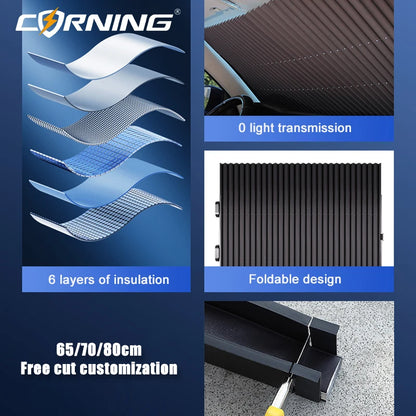 Retractable Car Windshield Sunshade with Suction Cups, Front & Rear UV Blocking Foldable Sun Shade