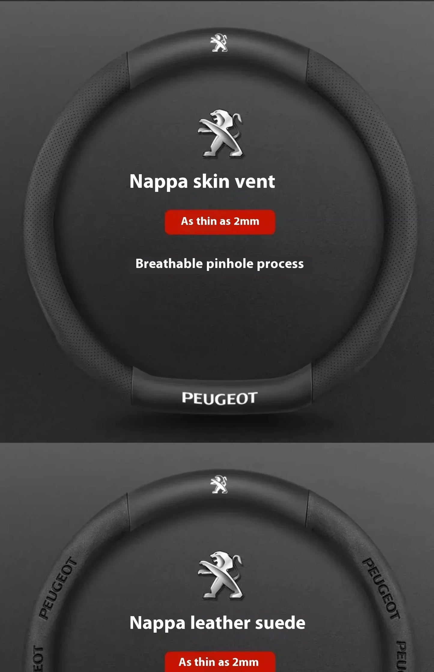 Peugeot Carbon Fiber Leather Steering Wheel Cover - Red Leather