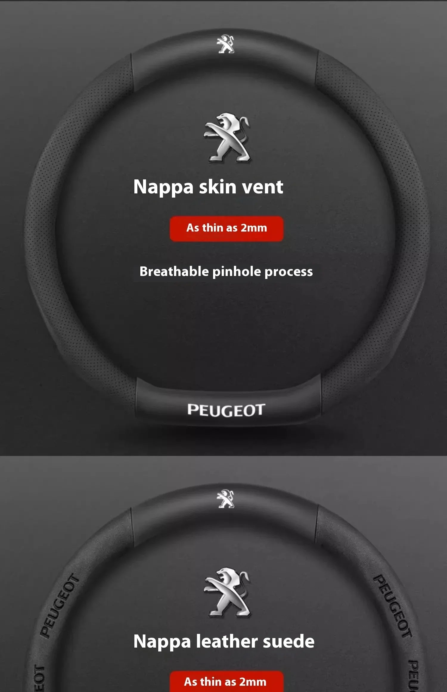 Peugeot Carbon Fiber Leather Steering Wheel Cover - Red Leather