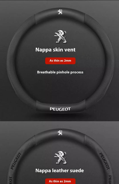 Peugeot Carbon Fiber Leather Steering Wheel Cover - Red Leather