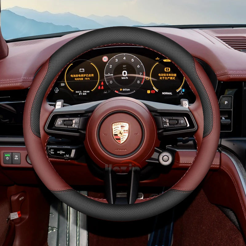 Porsche Leather Steering Wheel Cover 2024-2025 - Buckley Red