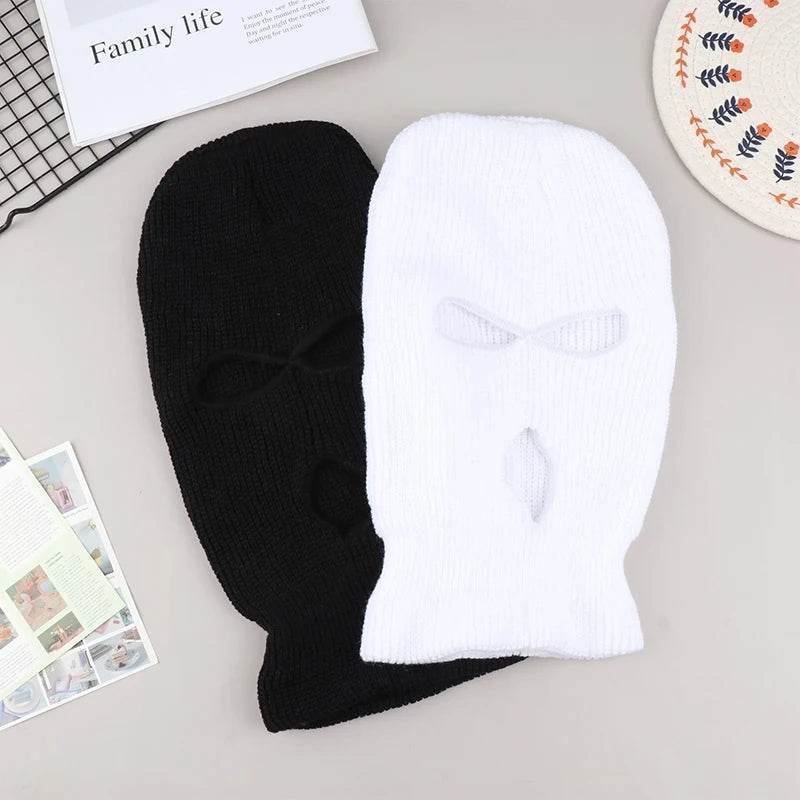 3-Hole Funny Car Seat Headrest Cover – Full Face Ski Mask Design - White