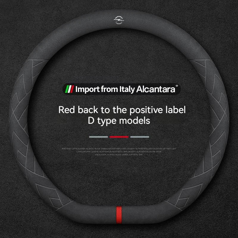 Opel Suede Leather Steering Wheel Cover - D Shape / Red