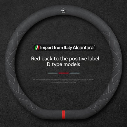 Opel Suede Leather Steering Wheel Cover - D Shape / Red