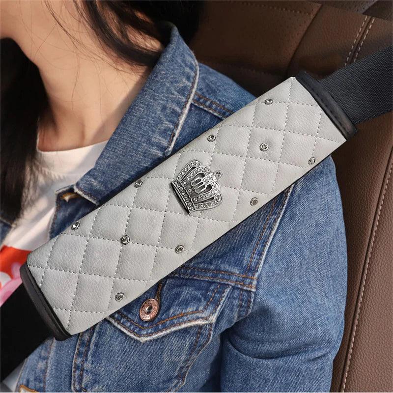 Diamond Crystal Car Seat Belt Pad + Gear Shifter Handbrake Cover Set