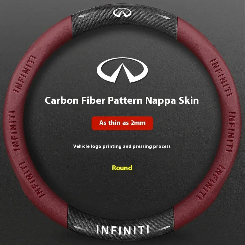 Infiniti Carbon Fiber Leather Steering Wheel Cover - O Carbon Fiber Red